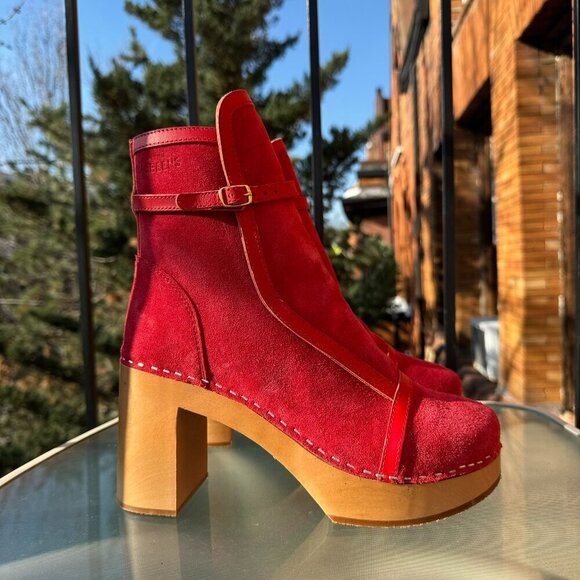 New Swedish Hasbeens Sophisticated Jodhpur Sophia Heeled Clog Boot Red Women 10 - Picture 12 of 12